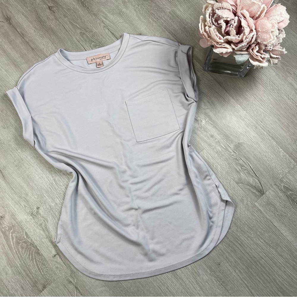 Philosophy Gray Crew Neck Cap Sleeve Tank Top Small